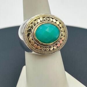 Anna Beck Sterling Silver Vermeil Chunky Oval Blue Quartz Gemstone Dots Ring 7.5